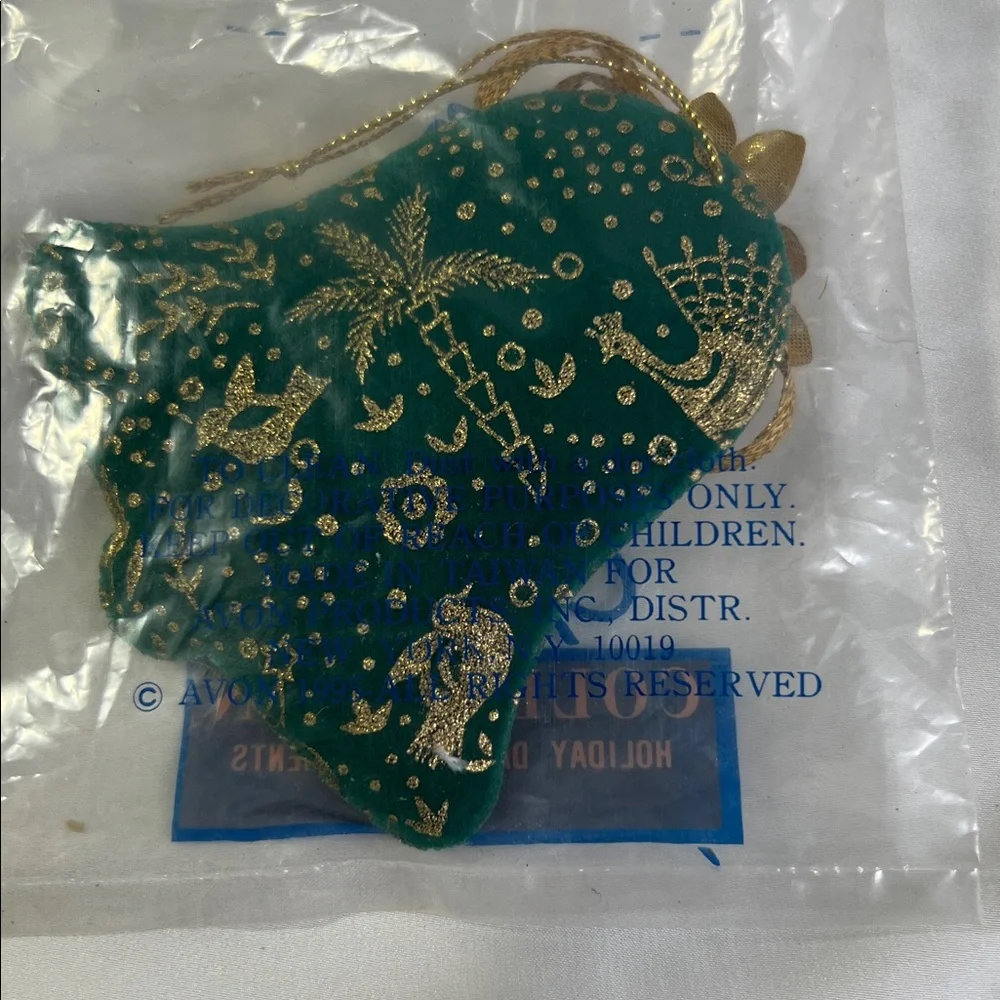 Vintage 1995 Avon‎ Gold and Green Dazzle Ornaments Set Bell & Star Old Stock